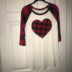 Red and Black Heart Baseball T Shirt!  NWOT